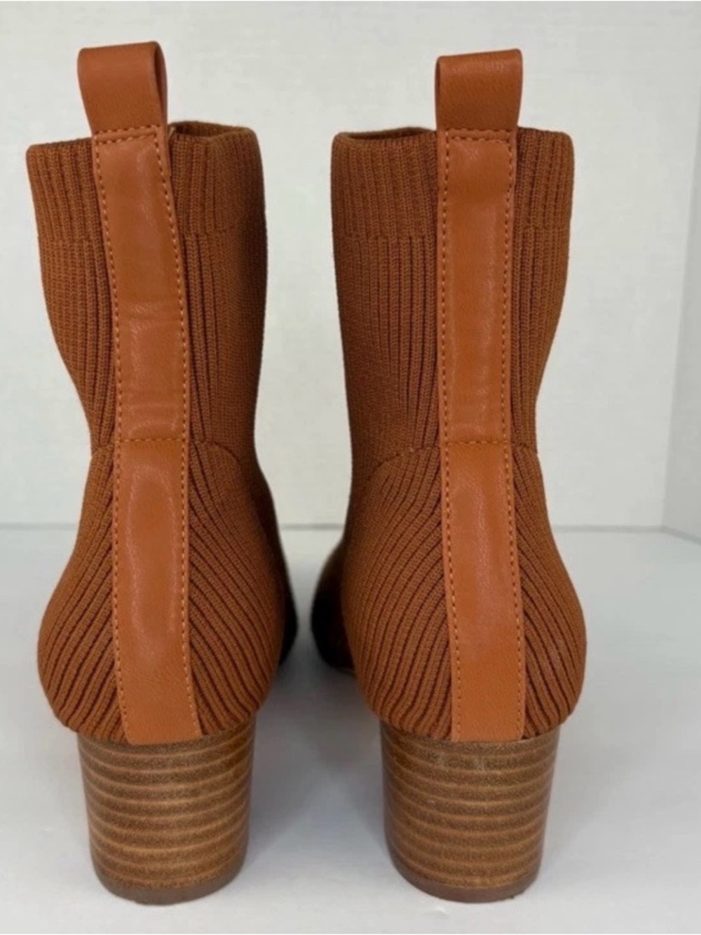Joie Neely Knit Ankle Boots Rust Ribbed Sock Women Booties Chunky Heel 8.5 - Picture 3 of 15